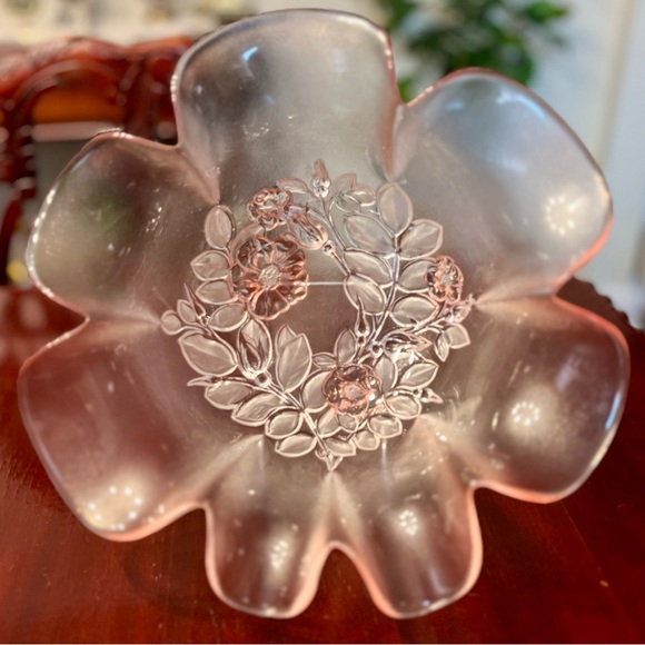 Vintage Mikasa Rosella Pink Hostess Serving Bowl Frosted Roses Walther-Glas 11” - Picture 3 of 10